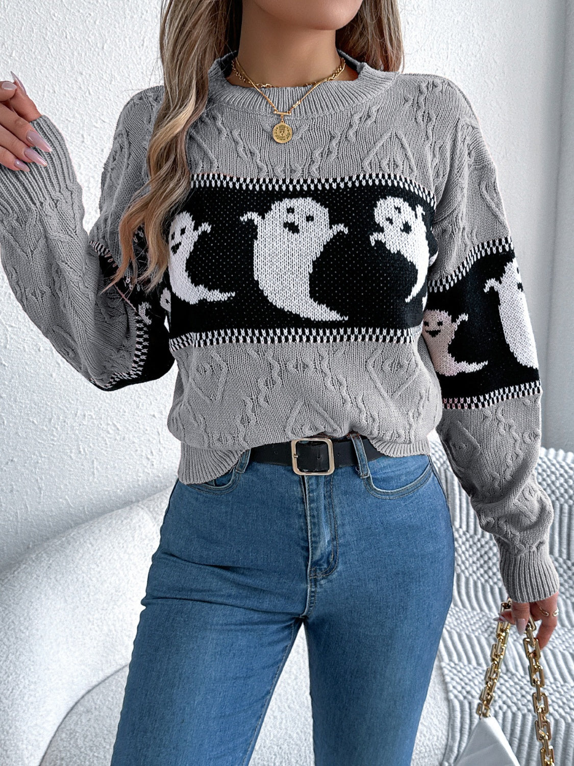 Ghost Round Neck Long Sleeve Sweater - Damned Threads